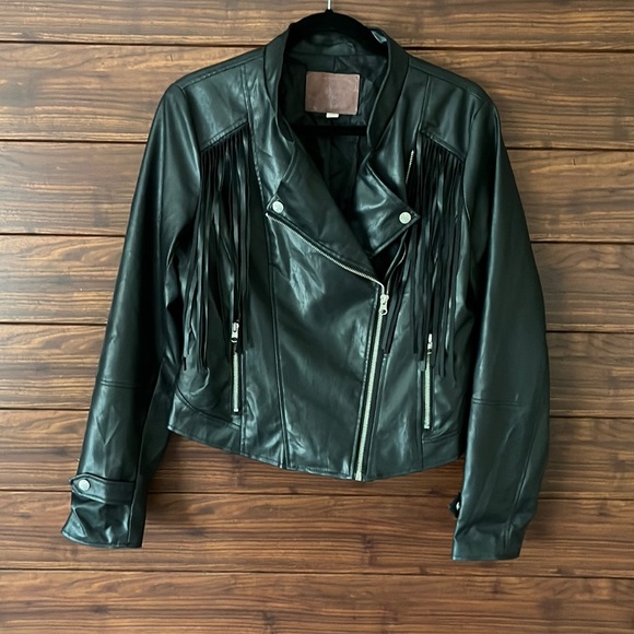 Miss London Faux Leather Fringe Moto 